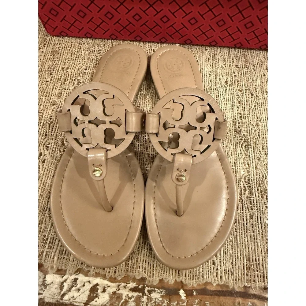 TORY BURCH Beige Light Makeup Miller Thong Slide Sandals Sz-7.5 - Picture 3 of 9